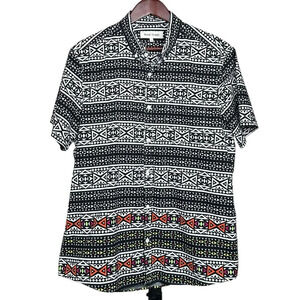 River Island Size Large Short Sleeve Button Down Geometric Graphic Aztec